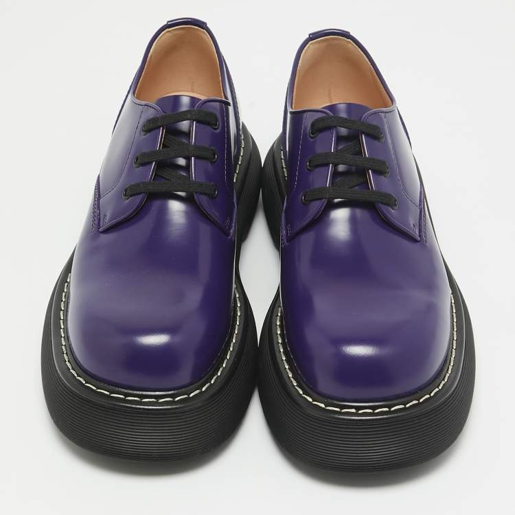 Pre Owned Bottega Veneta Purple Brushed Leather Swell Derby Size 41