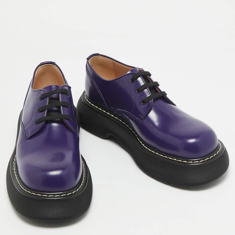 Pre Owned Bottega Veneta Purple Brushed Leather Swell Derby Size 41