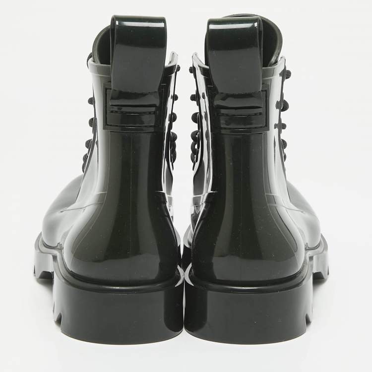 Pre Owned Bottega Veneta Dark Green Rubber Stride Ankle Boots Size 41