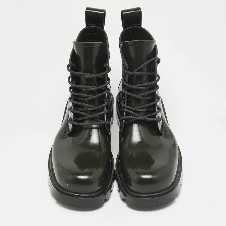Pre Owned Bottega Veneta Dark Green Rubber Stride Ankle Boots Size 41