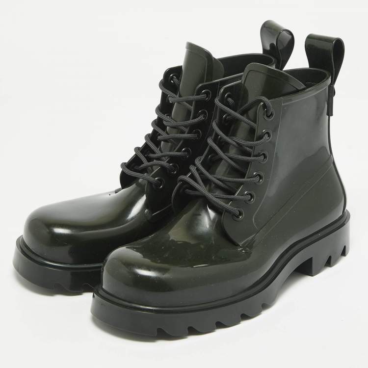 Pre Owned Bottega Veneta Dark Green Rubber Stride Ankle Boots Size 41