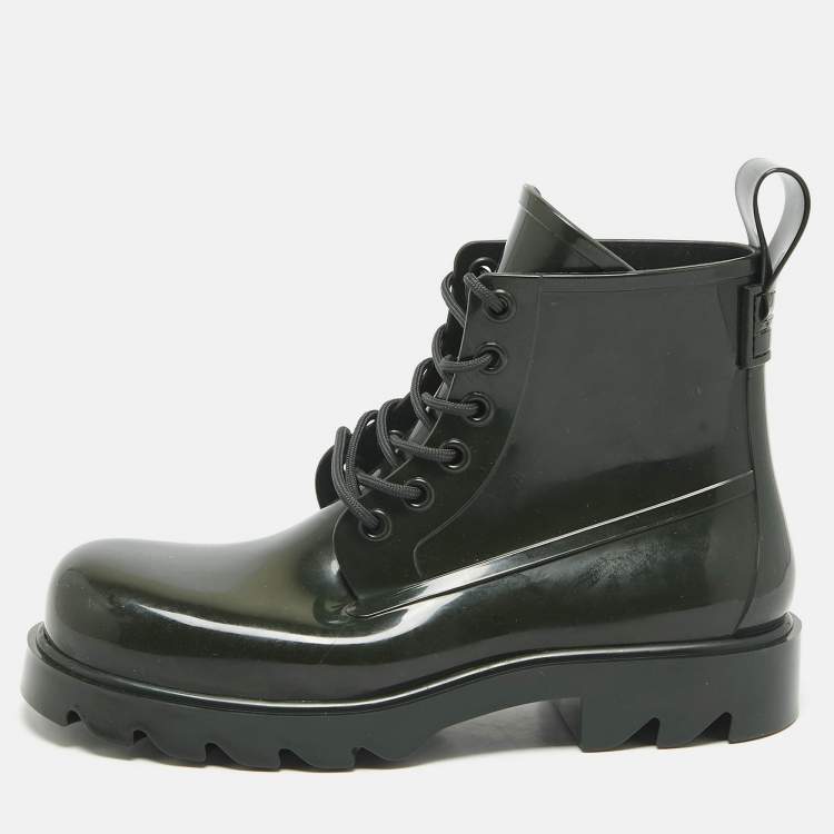 Pre Owned Bottega Veneta Dark Green Rubber Stride Ankle Boots Size 41