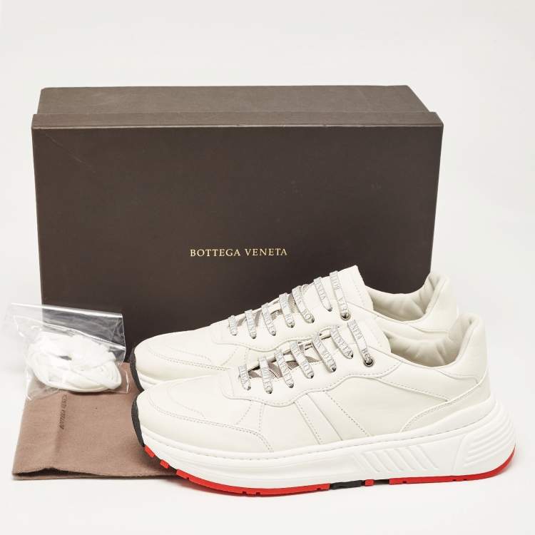 Pre Owned Bottega Veneta White Leather Speedster Sneakers Size 44 