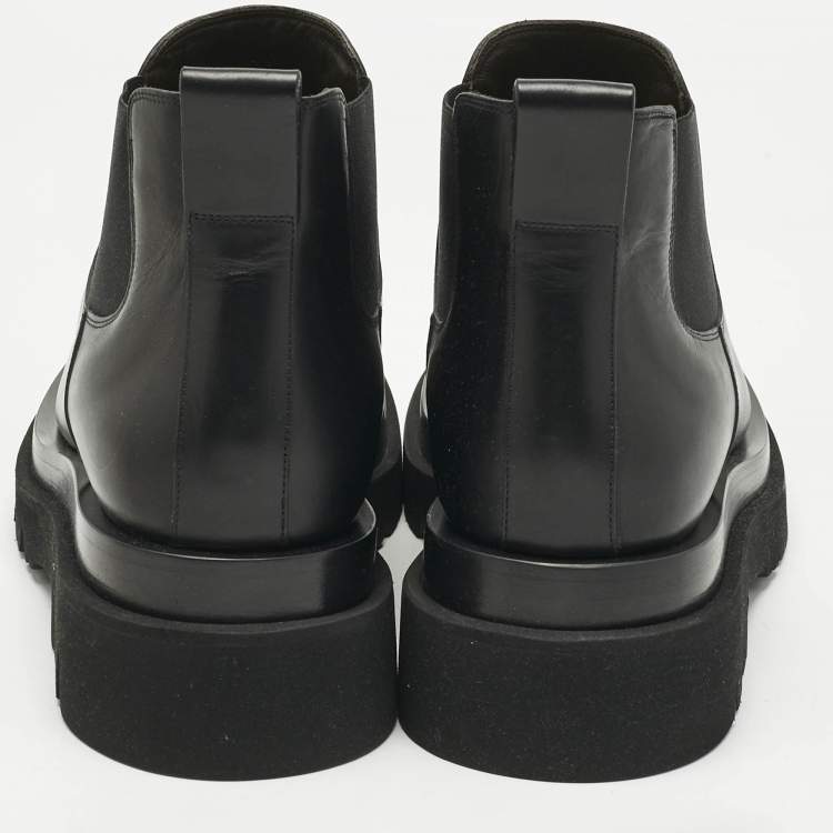 Pre Owned Bottega Veneta Black Leather Lug Chelsea Boots Size 44
