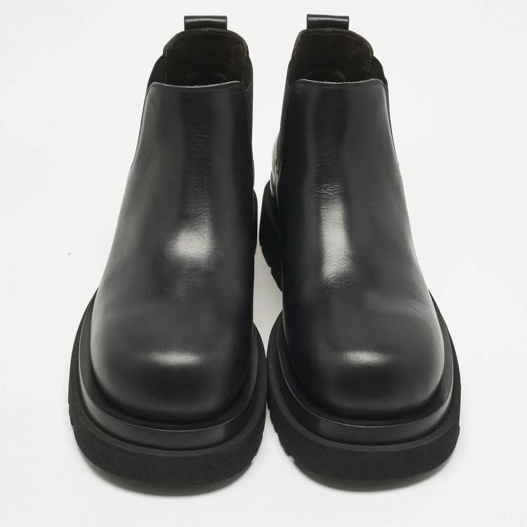 Pre Owned Bottega Veneta Black Leather Lug Chelsea Boots Size 44