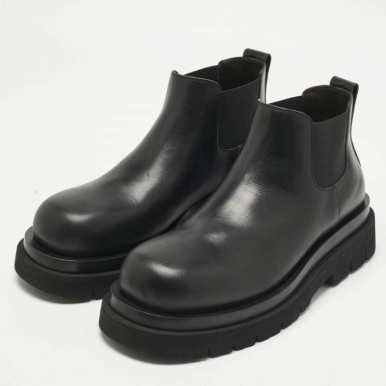 Pre Owned Bottega Veneta Black Leather Lug Chelsea Boots Size 44