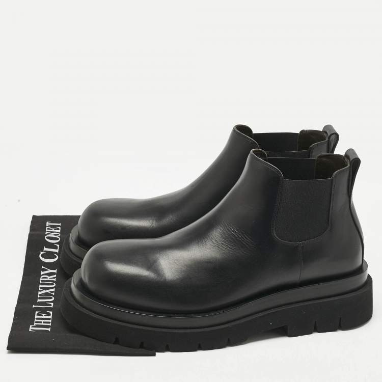 Pre Owned Bottega Veneta Black Leather Lug Chelsea Boots Size 44