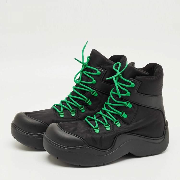Pre Owned Bottega Veneta Black Nylon Puddle Bomber Ankle Boots Size 46