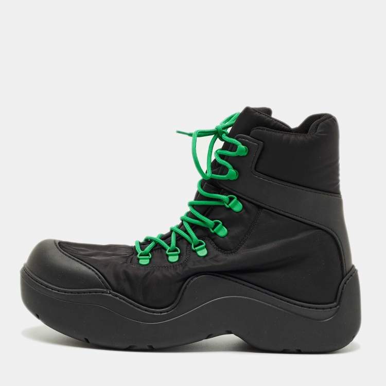 Pre Owned Bottega Veneta Black Nylon Puddle Bomber Ankle Boots Size 46