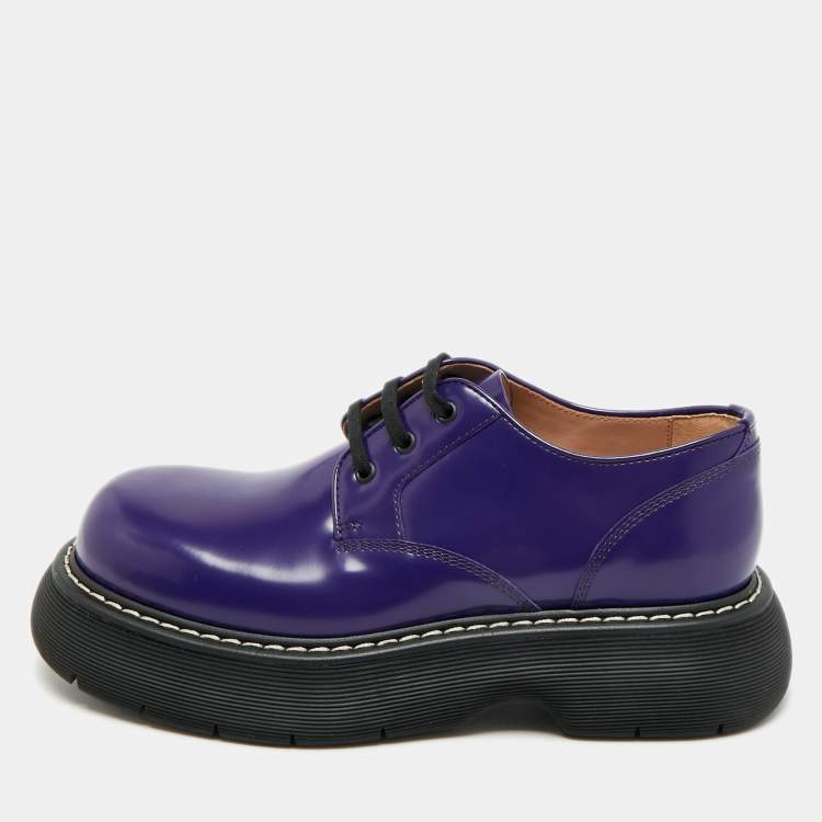Pre Owned Bottega Veneta The Bounce Swell  Purple Brushed Leather Lace Up Derby  Size 43