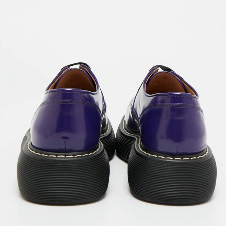 Pre Owned Bottega Veneta The Bounce Swell  Purple Brushed Leather Lace Up Derby  Size 43