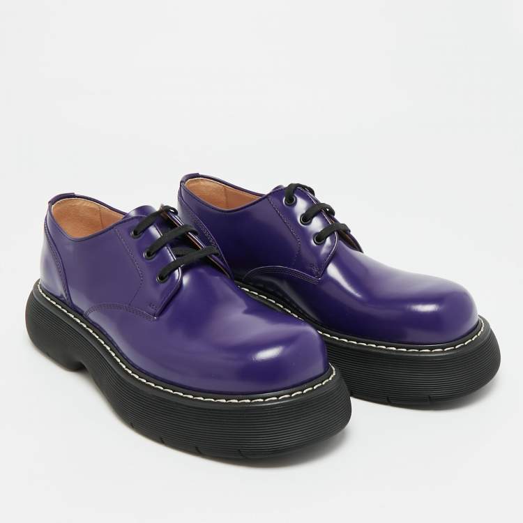 Pre Owned Bottega Veneta The Bounce Swell  Purple Brushed Leather Lace Up Derby  Size 43