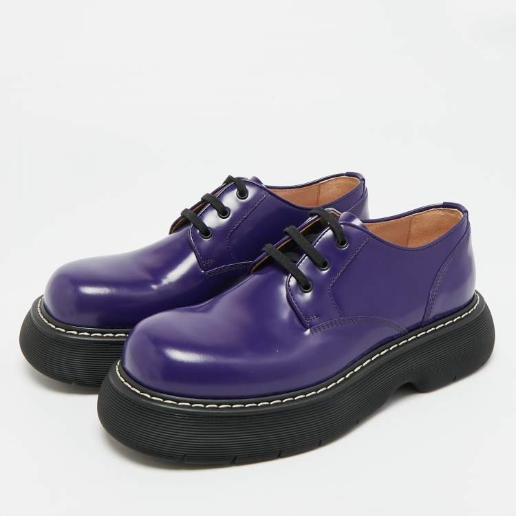 Pre Owned Bottega Veneta The Bounce Swell  Purple Brushed Leather Lace Up Derby  Size 43