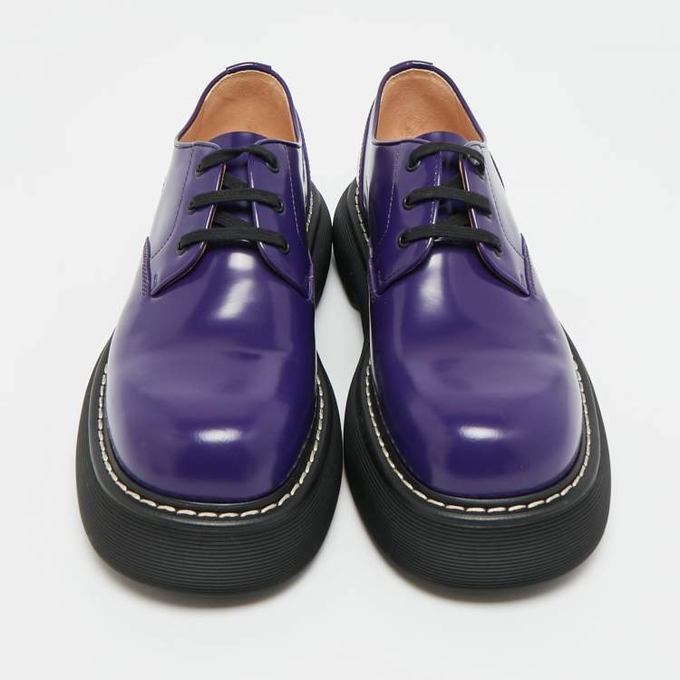 Pre Owned Bottega Veneta The Bounce Swell  Purple Brushed Leather Lace Up Derby  Size 43