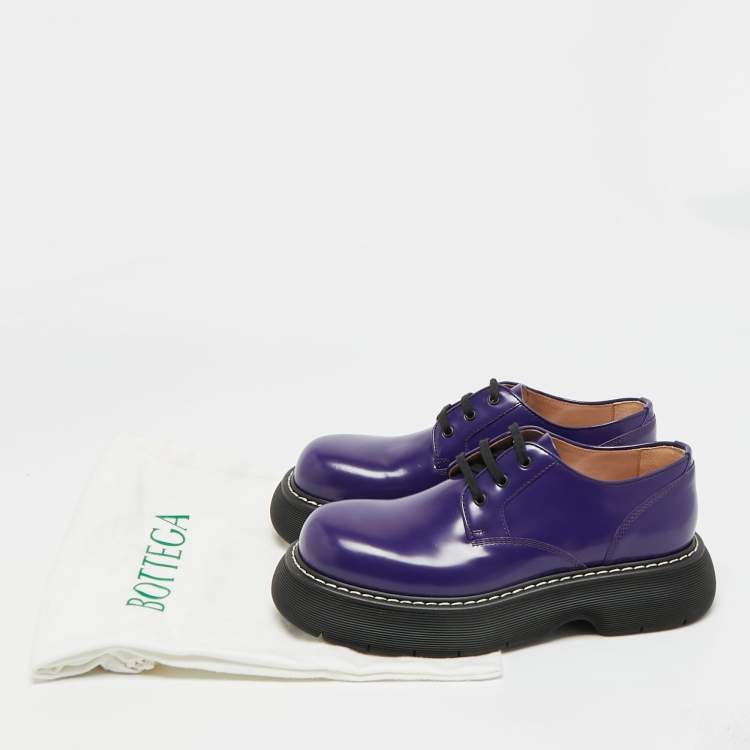 Pre Owned Bottega Veneta The Bounce Swell  Purple Brushed Leather Lace Up Derby  Size 43