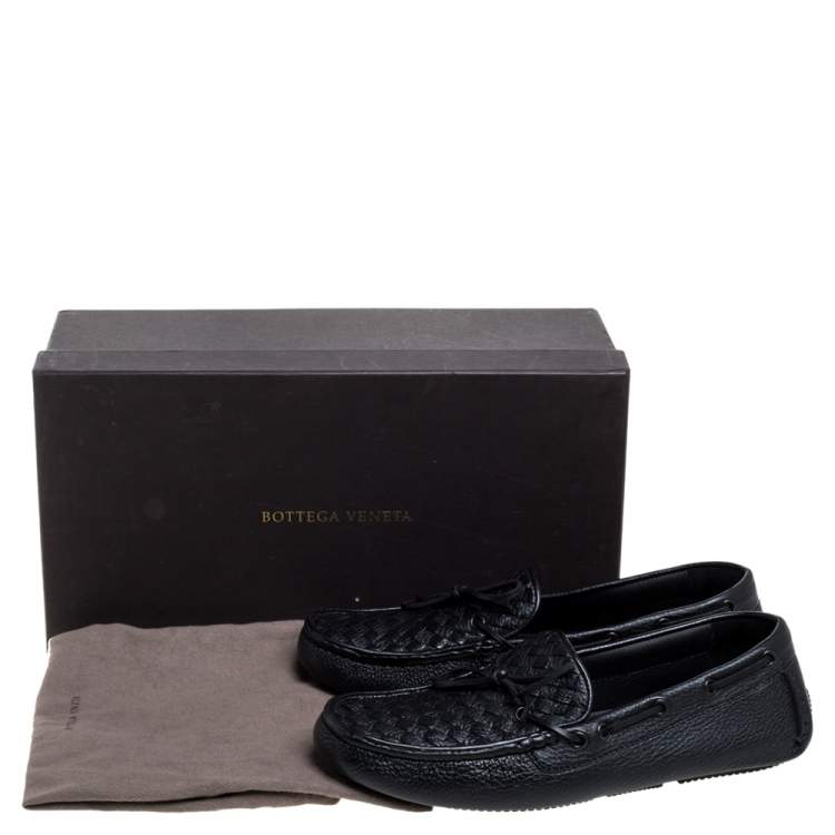 Pre Owned Bottega Veneta Black Intrecciato Leather Cervo Wave Driver Bow Loafers Size 40