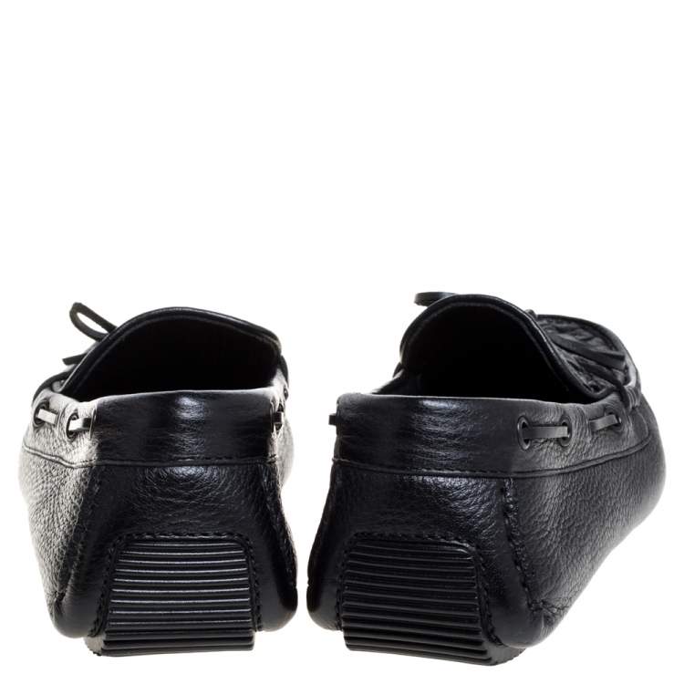 Pre Owned Bottega Veneta Black Intrecciato Leather Cervo Wave Driver Bow Loafers Size 40