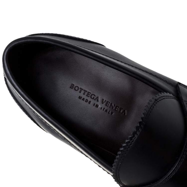 Pre Owned Bottega Veneta Black Leather Penny Loafers Size 42.5