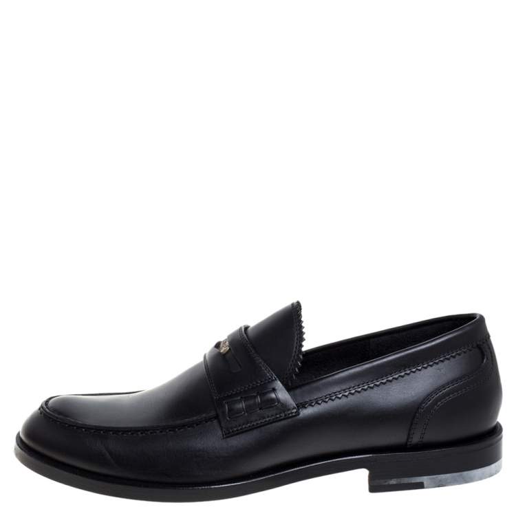 Pre Owned Bottega Veneta Black Leather Penny Loafers Size 42.5