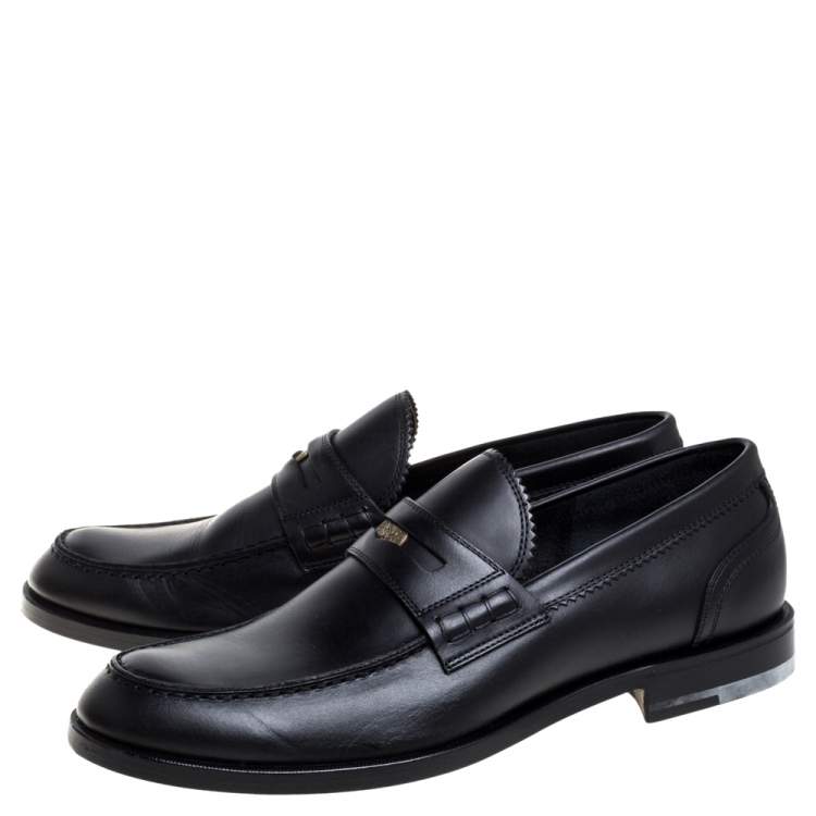 Pre Owned Bottega Veneta Black Leather Penny Loafers Size 42.5