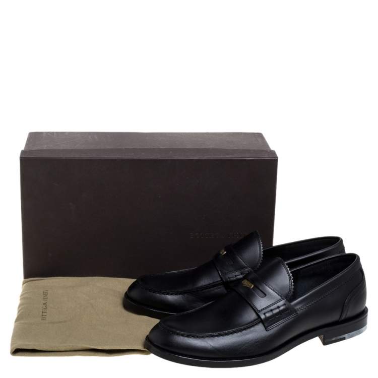 Pre Owned Bottega Veneta Black Leather Penny Loafers Size 42.5