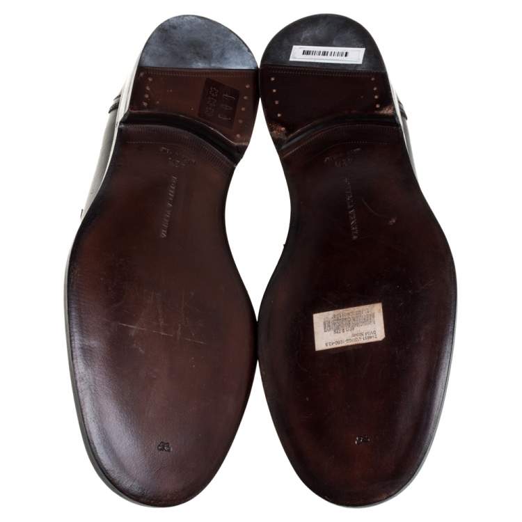 Pre Owned Bottega Veneta Black Leather Penny Loafers Size 42.5