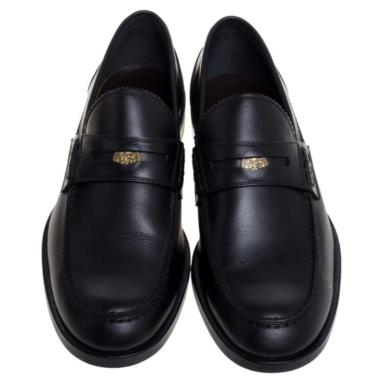 Pre Owned Bottega Veneta Black Leather Penny Loafers Size 42.5