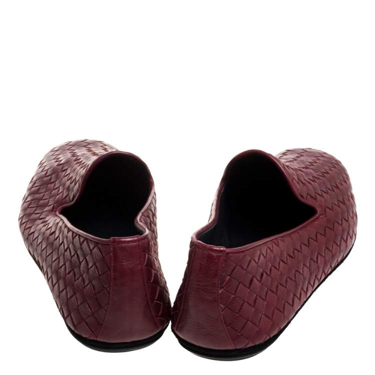 Pre Owned Bottega Veneta Burgundy Intrecciato Leather Smoking Slippers Size 41