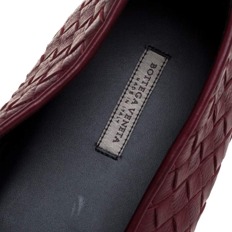 Pre Owned Bottega Veneta Burgundy Intrecciato Leather Smoking Slippers Size 41