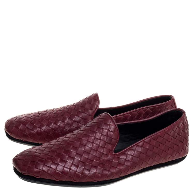 Pre Owned Bottega Veneta Burgundy Intrecciato Leather Smoking Slippers Size 41