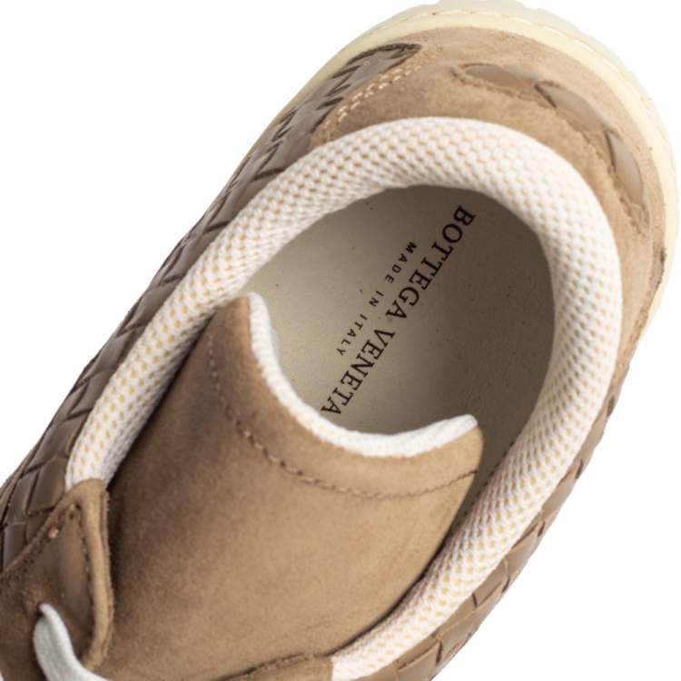 Pre Owned Bottega Veneta Brown Intrecciato Leather And Suede Low Top Sneakers Size 43