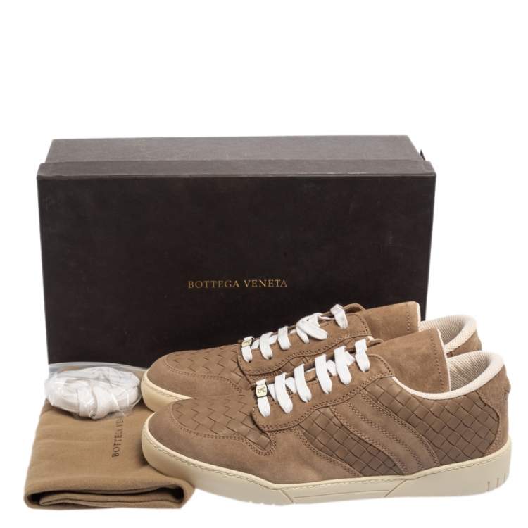 Pre Owned Bottega Veneta Brown Intrecciato Leather And Suede Low Top Sneakers Size 43