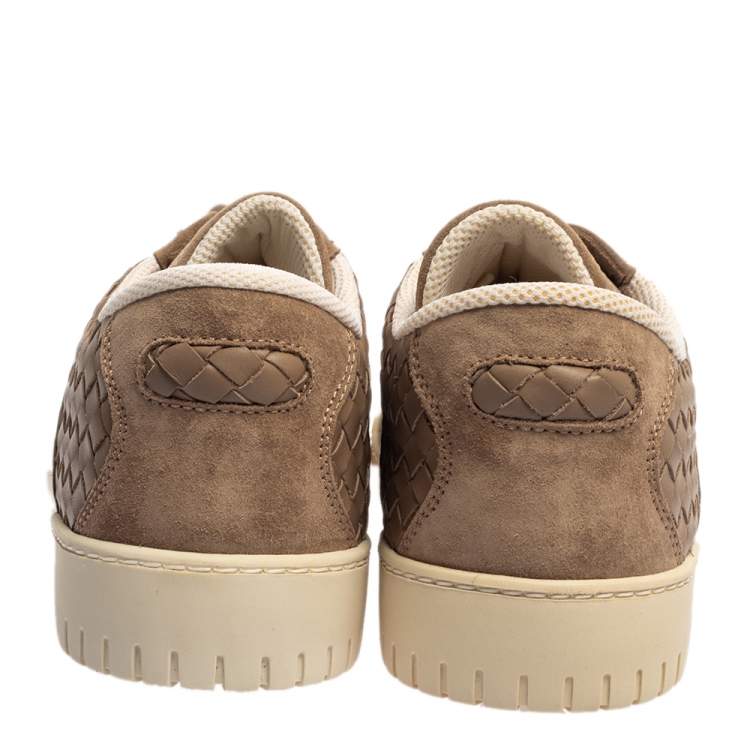 Pre Owned Bottega Veneta Brown Intrecciato Leather And Suede Low Top Sneakers Size 43