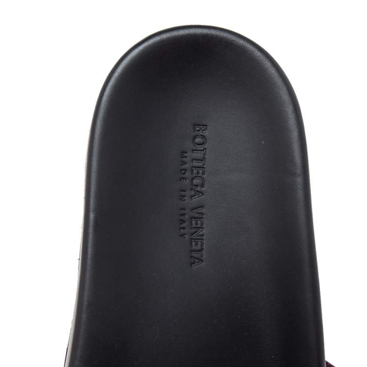Pre Owned Bottega Veneta Burgundy Intrecciato Leather Flat Slides Size 40