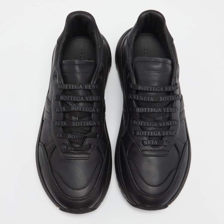 Pre Owned Bottega Veneta Black Leather Low Top Lace Up Sneakers Size 42 