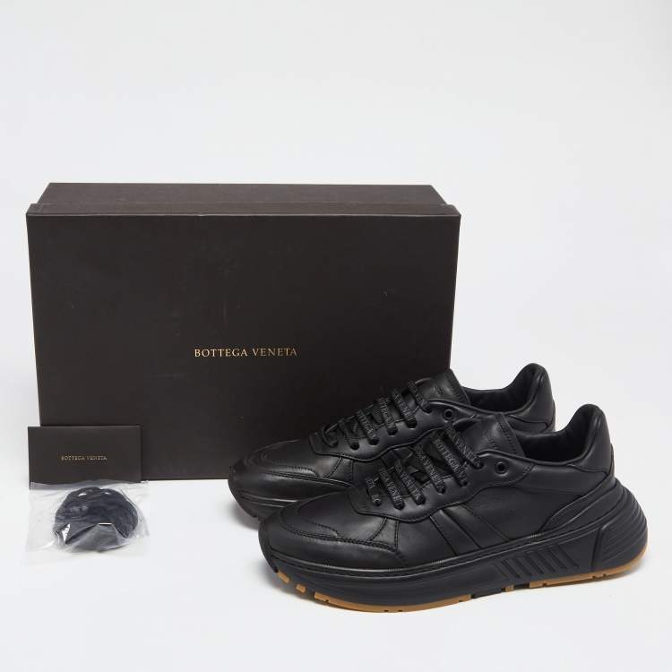 Pre Owned Bottega Veneta Black Leather Low Top Lace Up Sneakers Size 42 