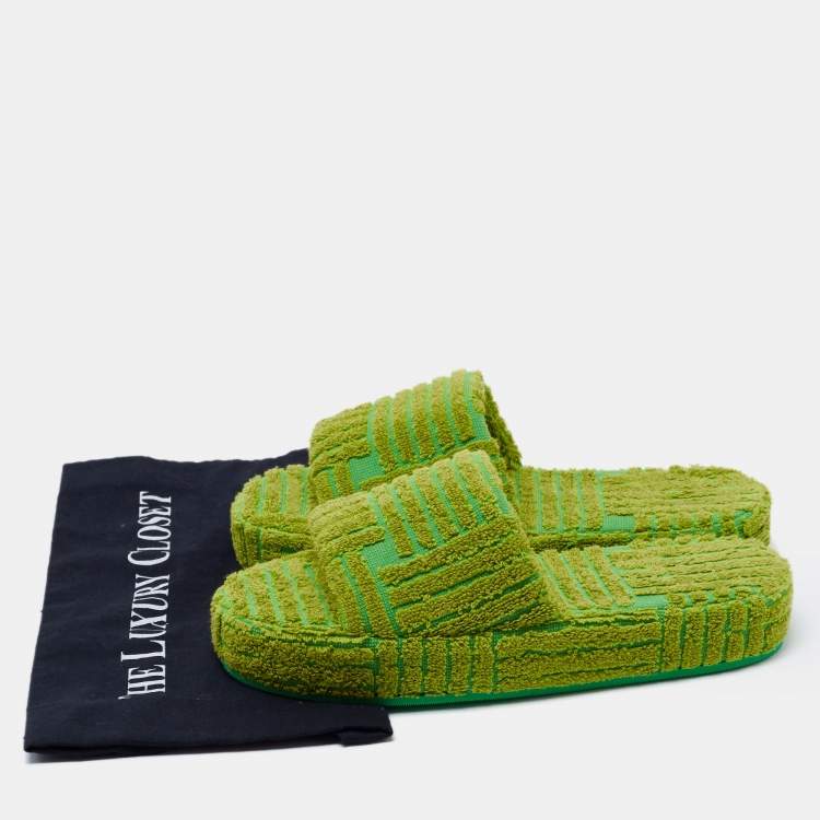 Pre Owned Bottega Veneta Neon Green Cotton Fabric Resort Sponge Platform Slides Size 39
