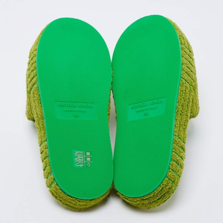 Pre Owned Bottega Veneta Neon Green Cotton Fabric Resort Sponge Platform Slides Size 39