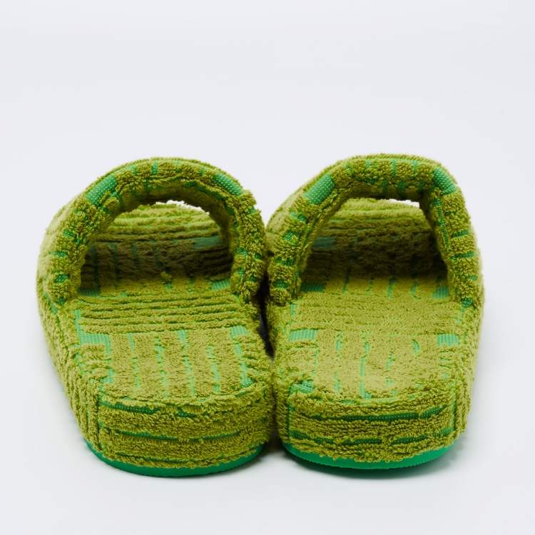 Pre Owned Bottega Veneta Neon Green Cotton Fabric Resort Sponge Platform Slides Size 39