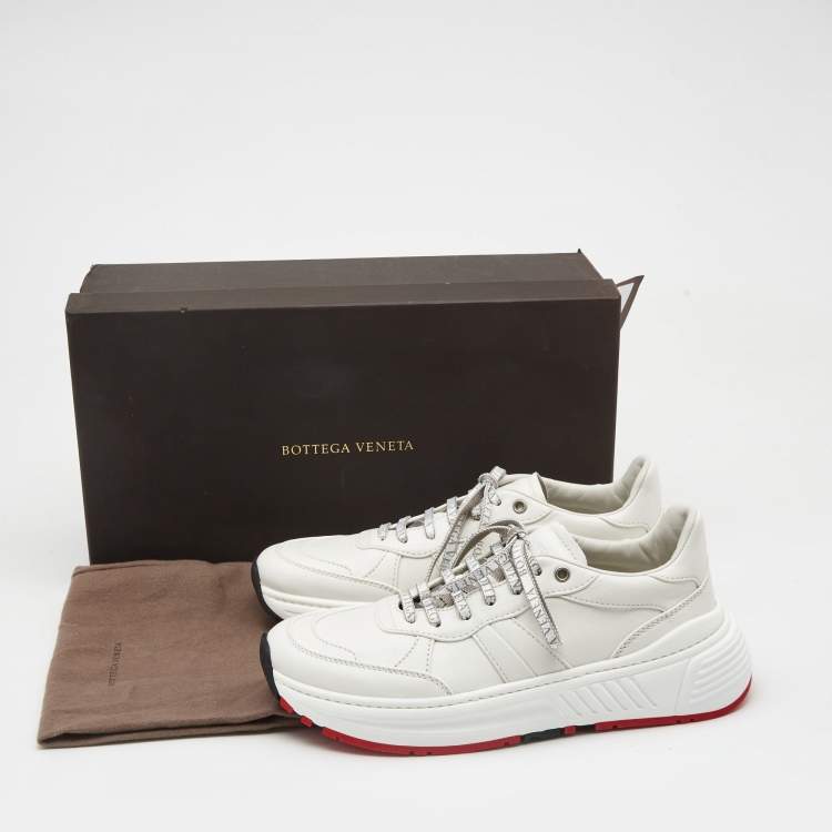 Pre Owned Bottega Veneta White Leather Speedster Sneakers Size 40.5 
