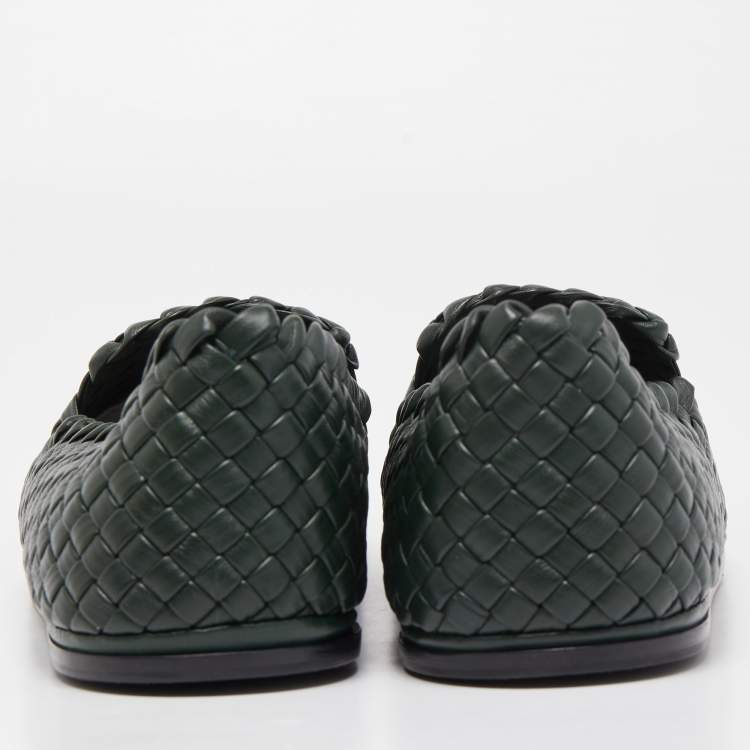 Pre Owned Bottega Veneta Dark Green Intrecciato Leather Slip On Loafers Size 44