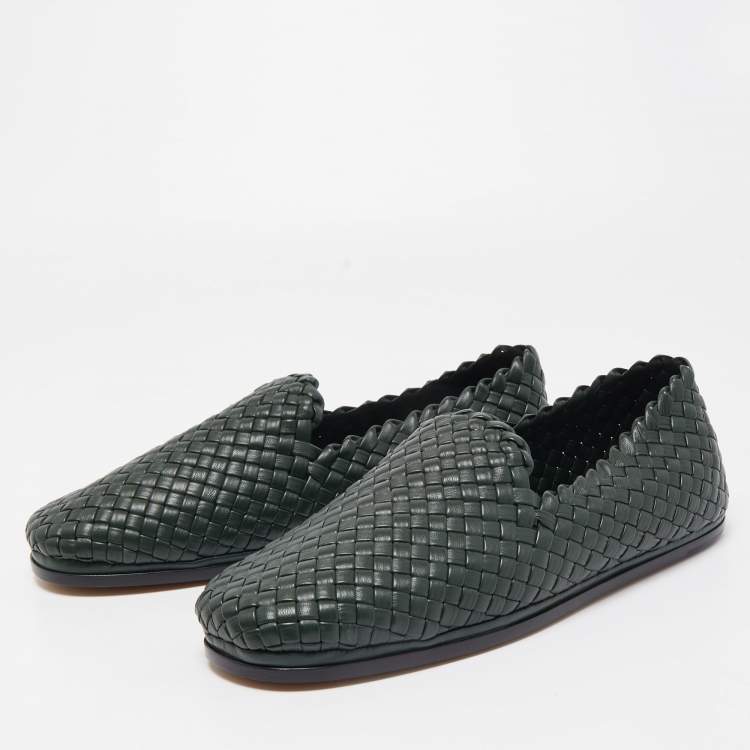 Bottega Veneta Dark Green Intrecciato Leather Slip On Loafers Size 44 Bottega  Veneta