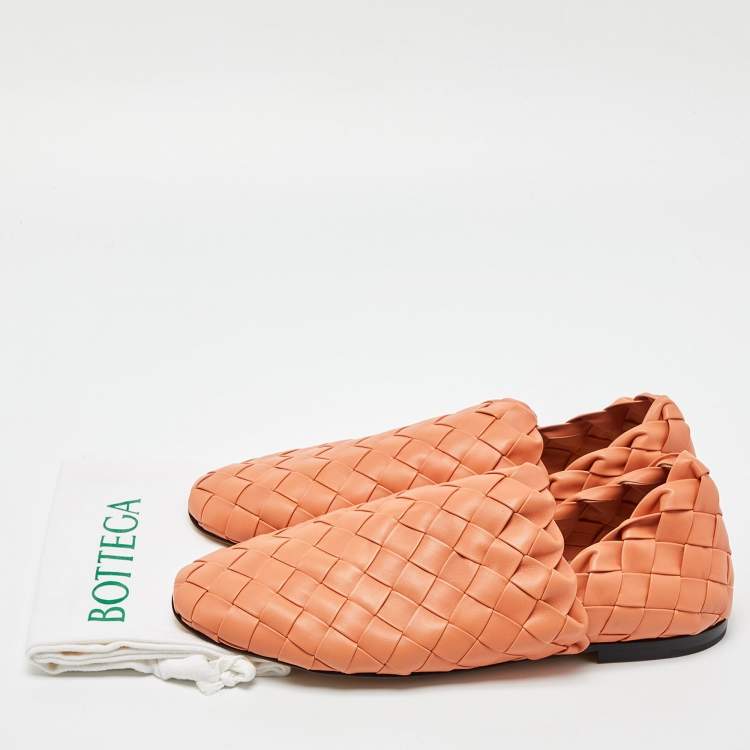 Pre Owned Bottega Veneta Orange Woven Leather Smoking Slippers Size  45