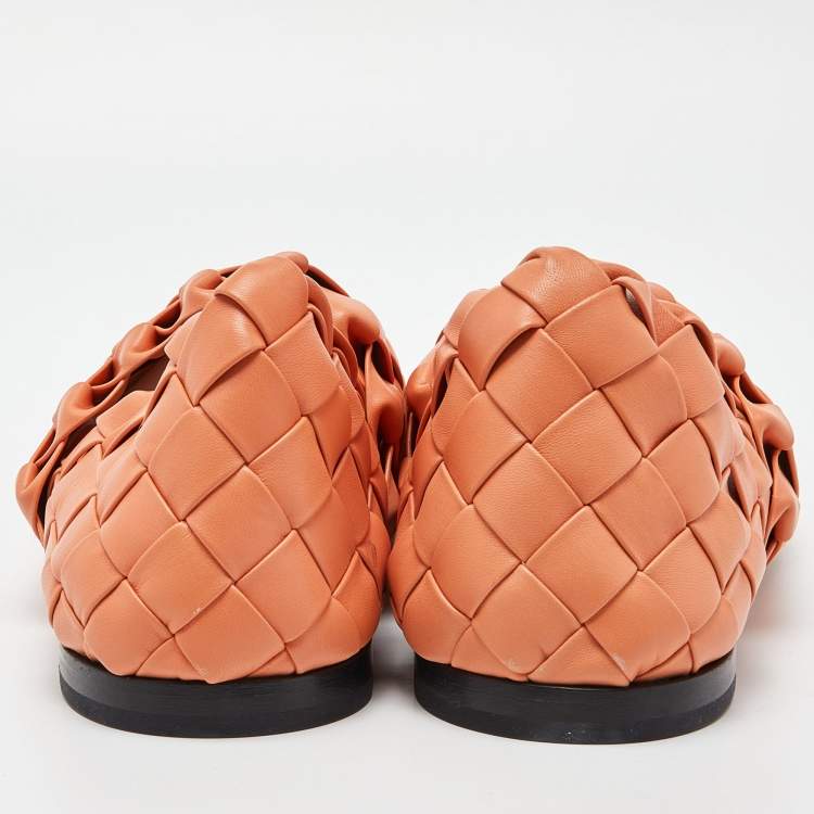 Pre Owned Bottega Veneta Orange Woven Leather Smoking Slippers Size  45