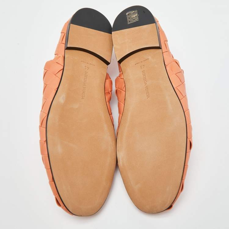 Pre Owned Bottega Veneta Orange Woven Leather Smoking Slippers Size  45