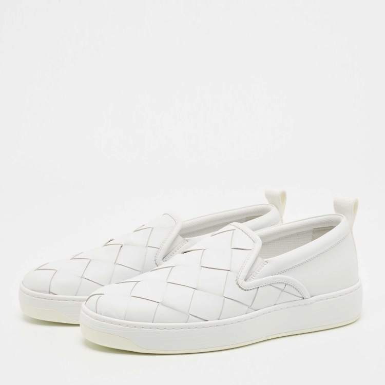 Pre Owned Bottega Veneta White Intrecciato Leather Dodger Sneakers Size 42
