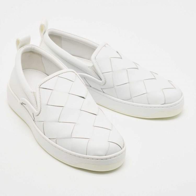 Pre Owned Bottega Veneta White Intrecciato Leather Dodger Sneakers Size 42