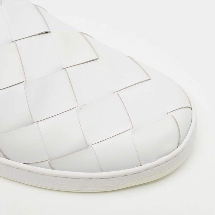 Pre Owned Bottega Veneta White Intrecciato Leather Dodger Sneakers Size 42