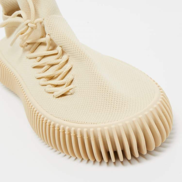 Pre Owned Bottega Veneta Beige Fabric Lace Up Low Top Sneakers Size 42