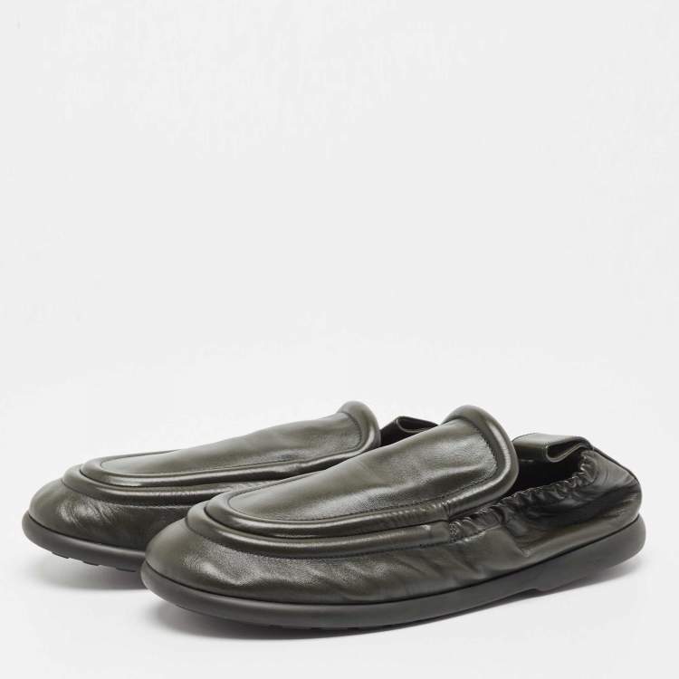 Pre Owned Bottega Veneta Dark Green Leather Lagoon Loafers Size 43